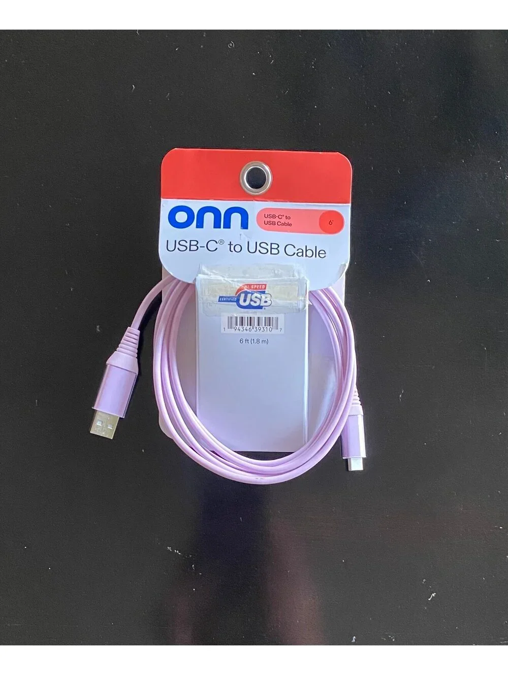 Onn 6ft USB-C to USB-A Charging Cable Pink
